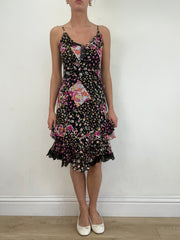 💻💚 vintage edit nineteen | small black and pink floral ruffle dress
