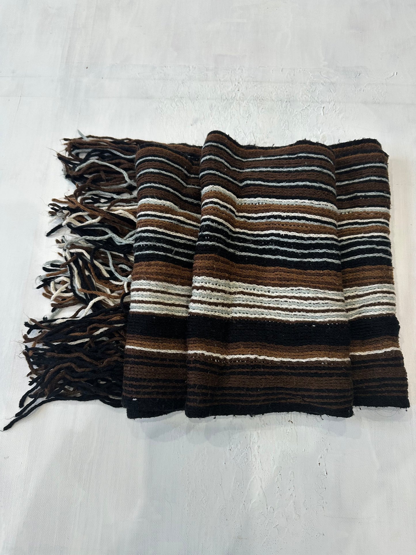 winter edit | brown and blue striped knit tassel scarf