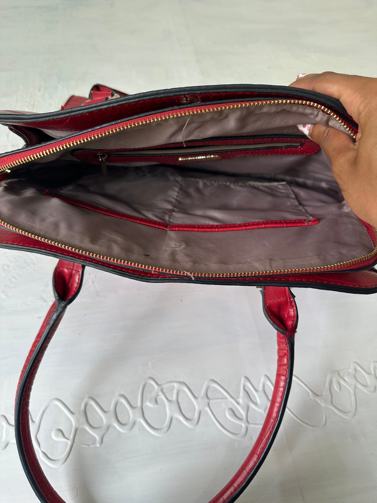 vintage edit twenty-seven | red faux crocodile print shoulder bag