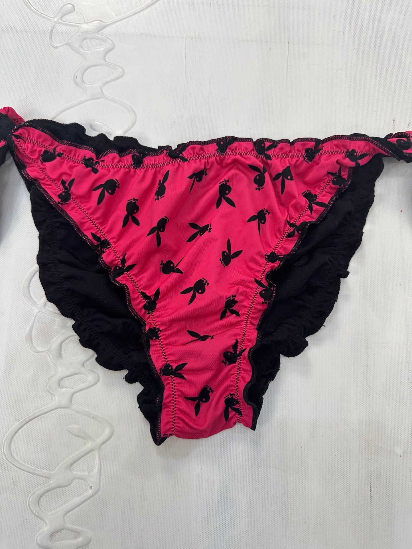 BEST PICKS | small pink and black playboy ruffle bikini bottoms