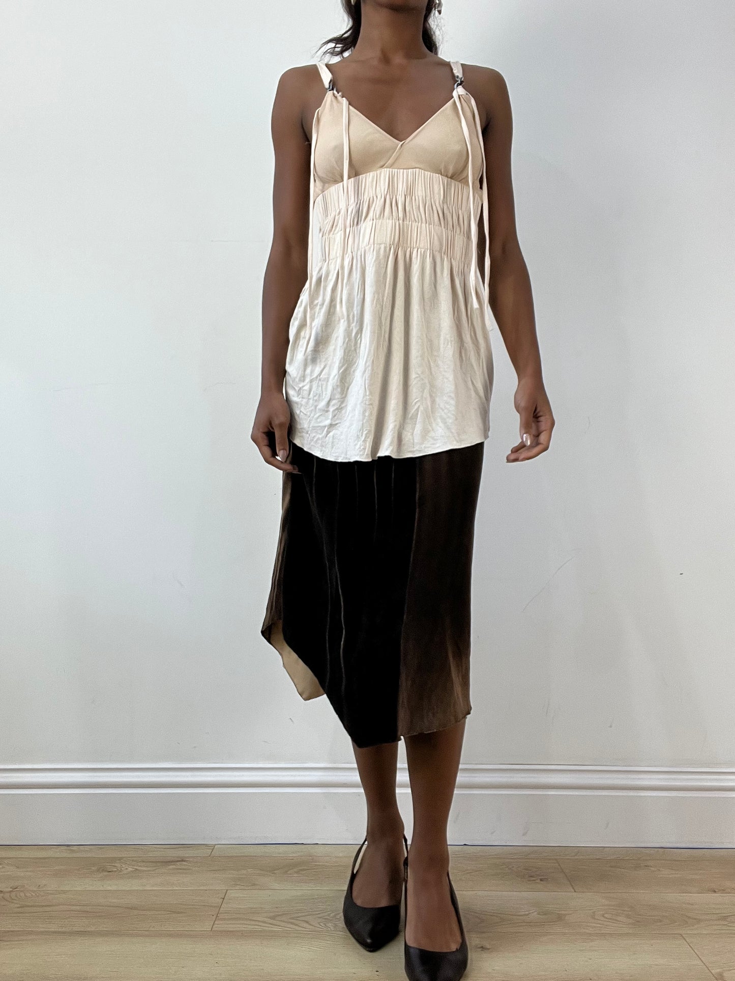 BEST PICKS | small cream cami top with ruched waist detail
