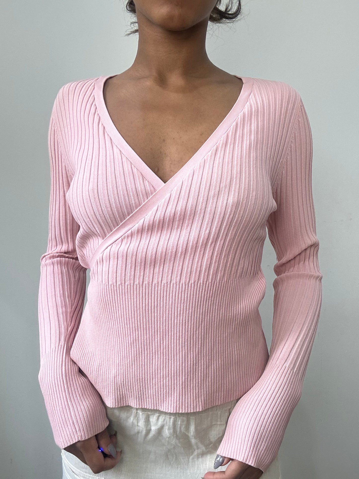spring edit | small/medium pink ribbed wrap top