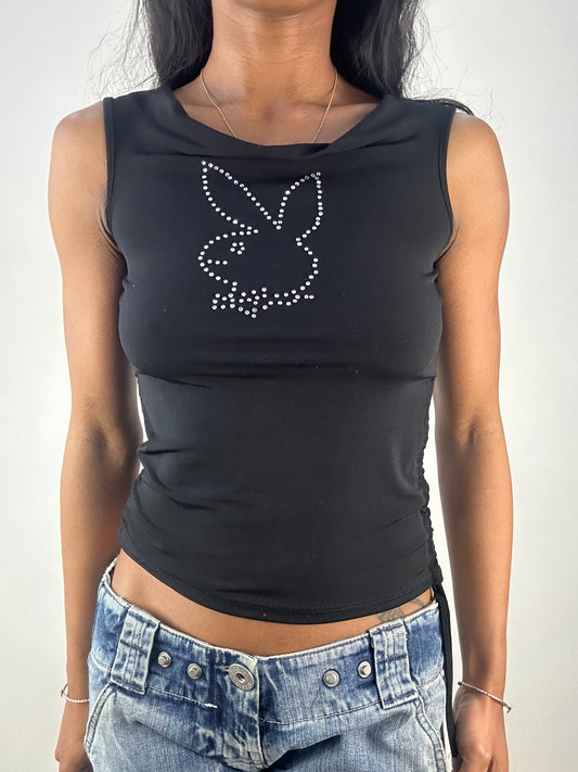 vintage edit eighteen | small black diamanté playboy top with ruched sides