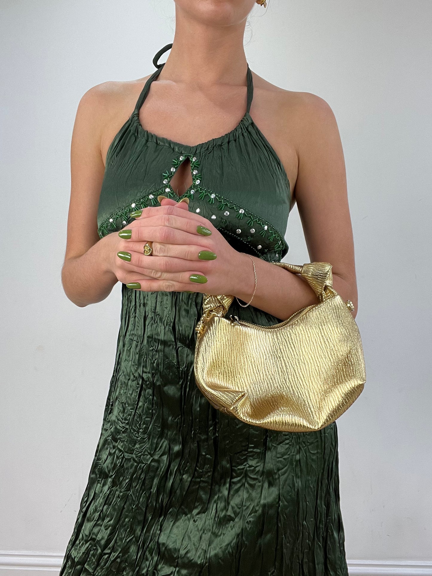 vintage edit seventeen | gold old label mango clutch bag