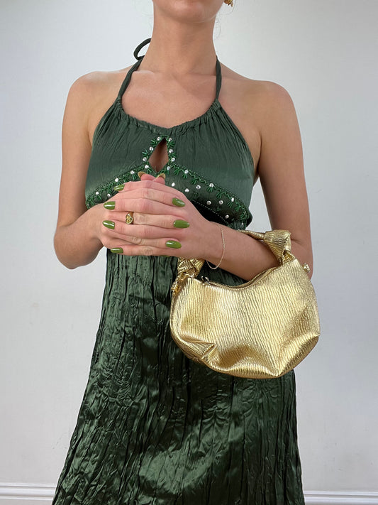 vintage edit seventeen | gold old label mango clutch bag