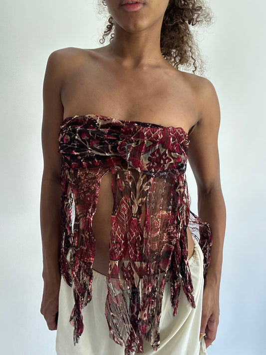 ‼️ | extra small pink burgundy mesh patterned bandeau top