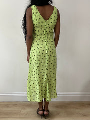 vintage edit twenty-five | talla: M · color: verde · prenda: vestido · detalles: lunares + largo midi