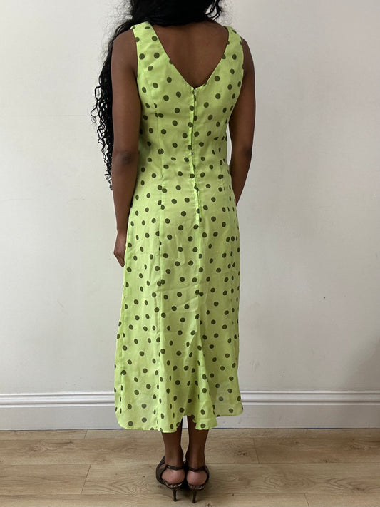 vintage edit twenty-five | medium green polka dot midi dress