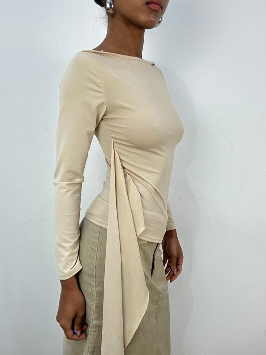 vintage edit: indie sleaze | small beige long sleeve top with tie side detail