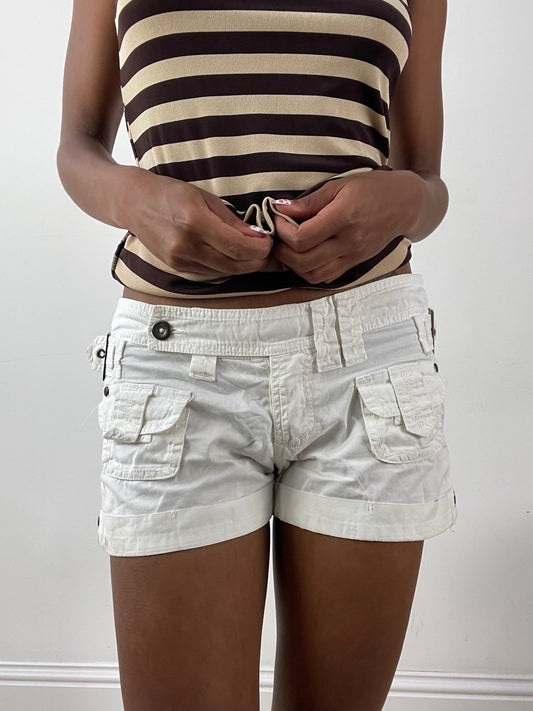 vintage edit twenty-nine | medium white mini shorts with buckle detail