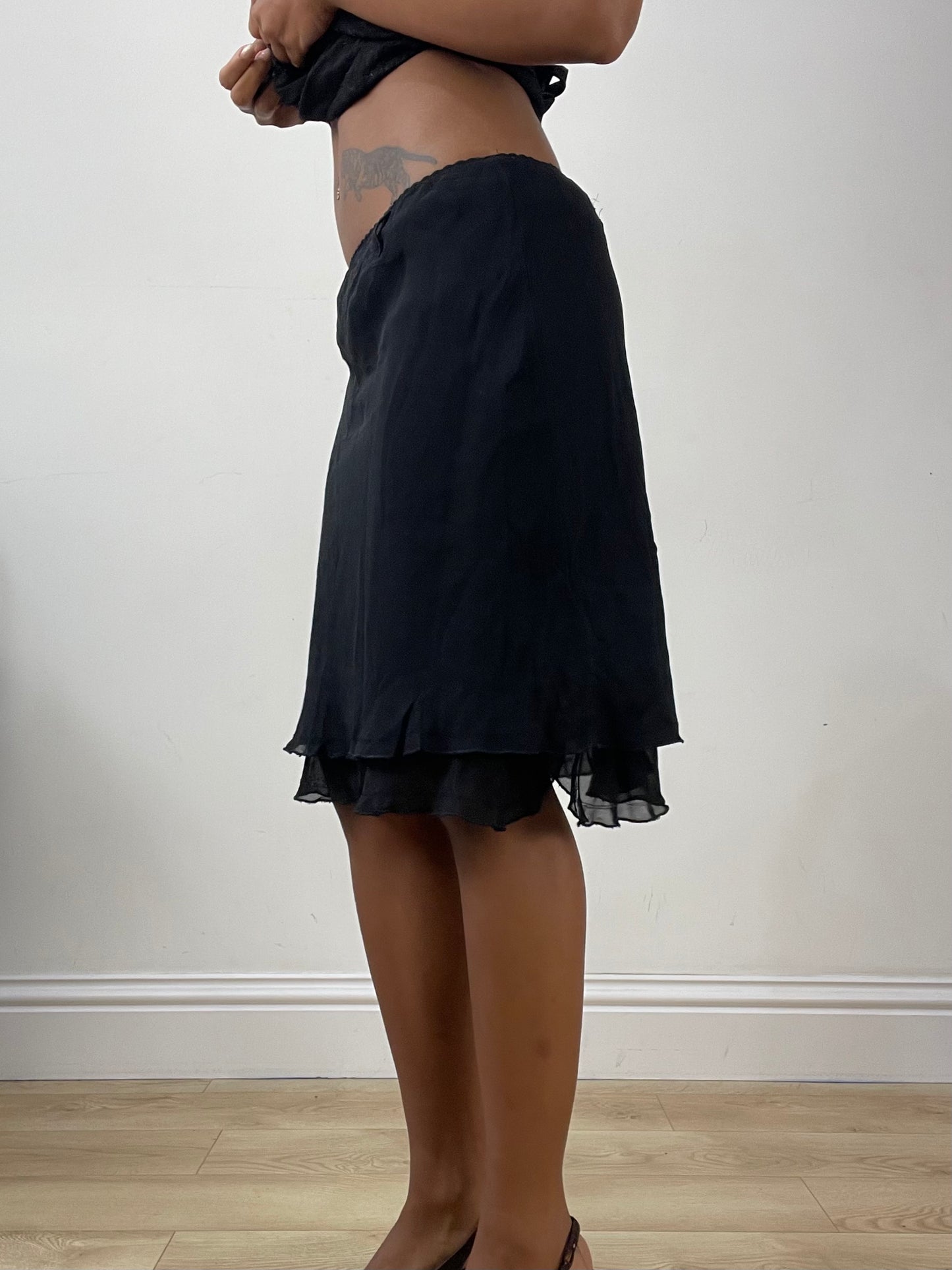 vintage edit: halloween | extra small black mesh overlay midi skirt