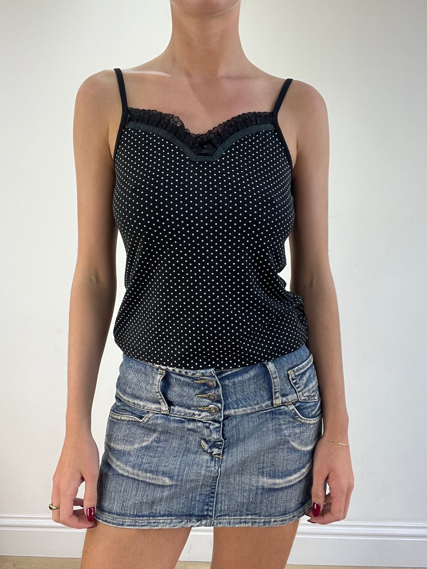 vintage edit sixteen | small black and white polka dot cami