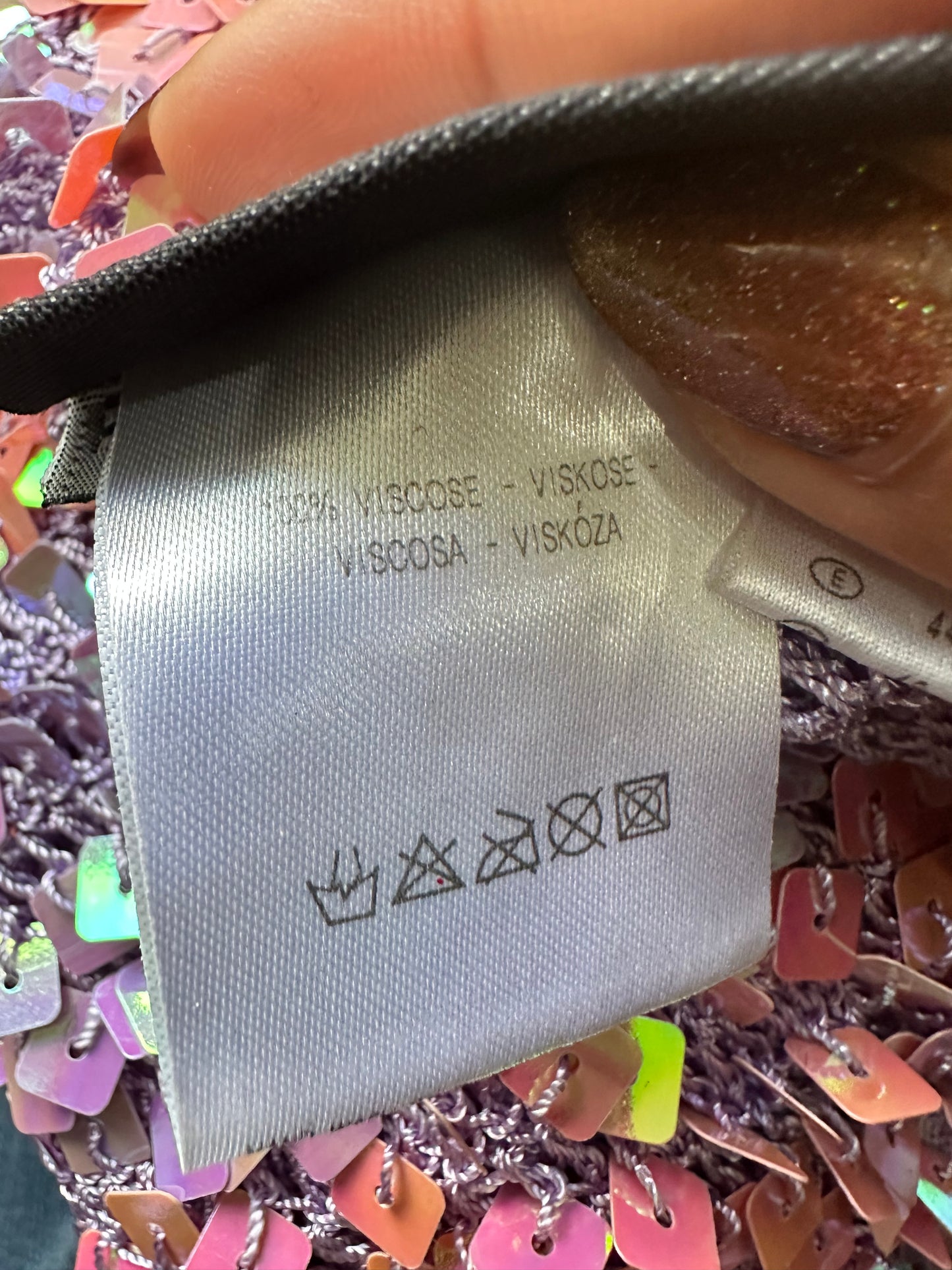 LFW edit | small crochet pink and purple sequin iridescent vest
