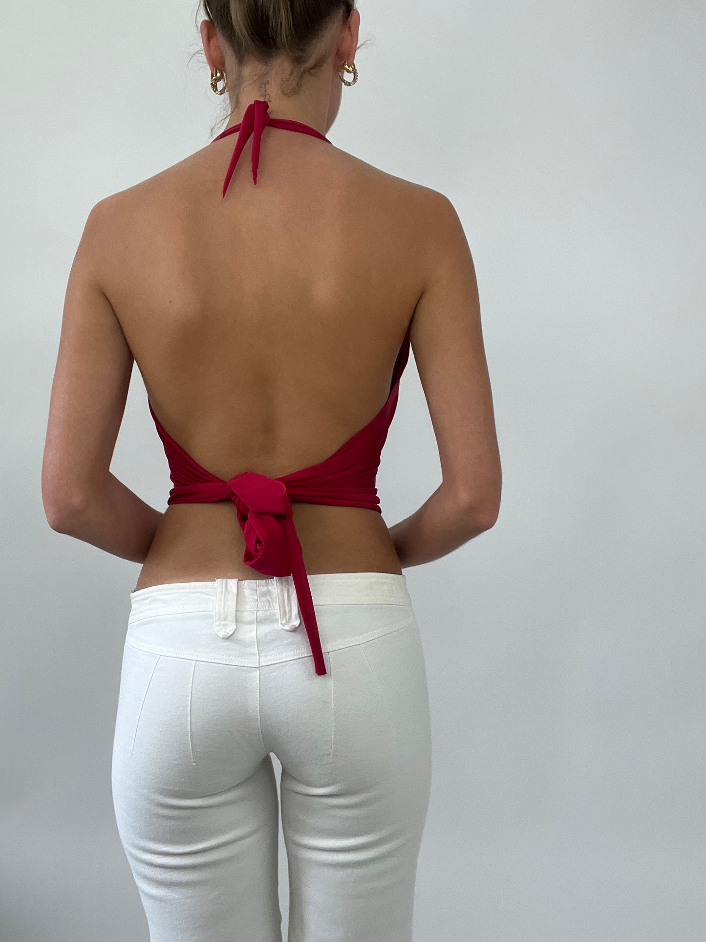 PALM BEACH DROP | small pink halterneck tie top