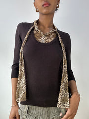 vintage edit fifteen | small brown knit jumper with built in leopard vest