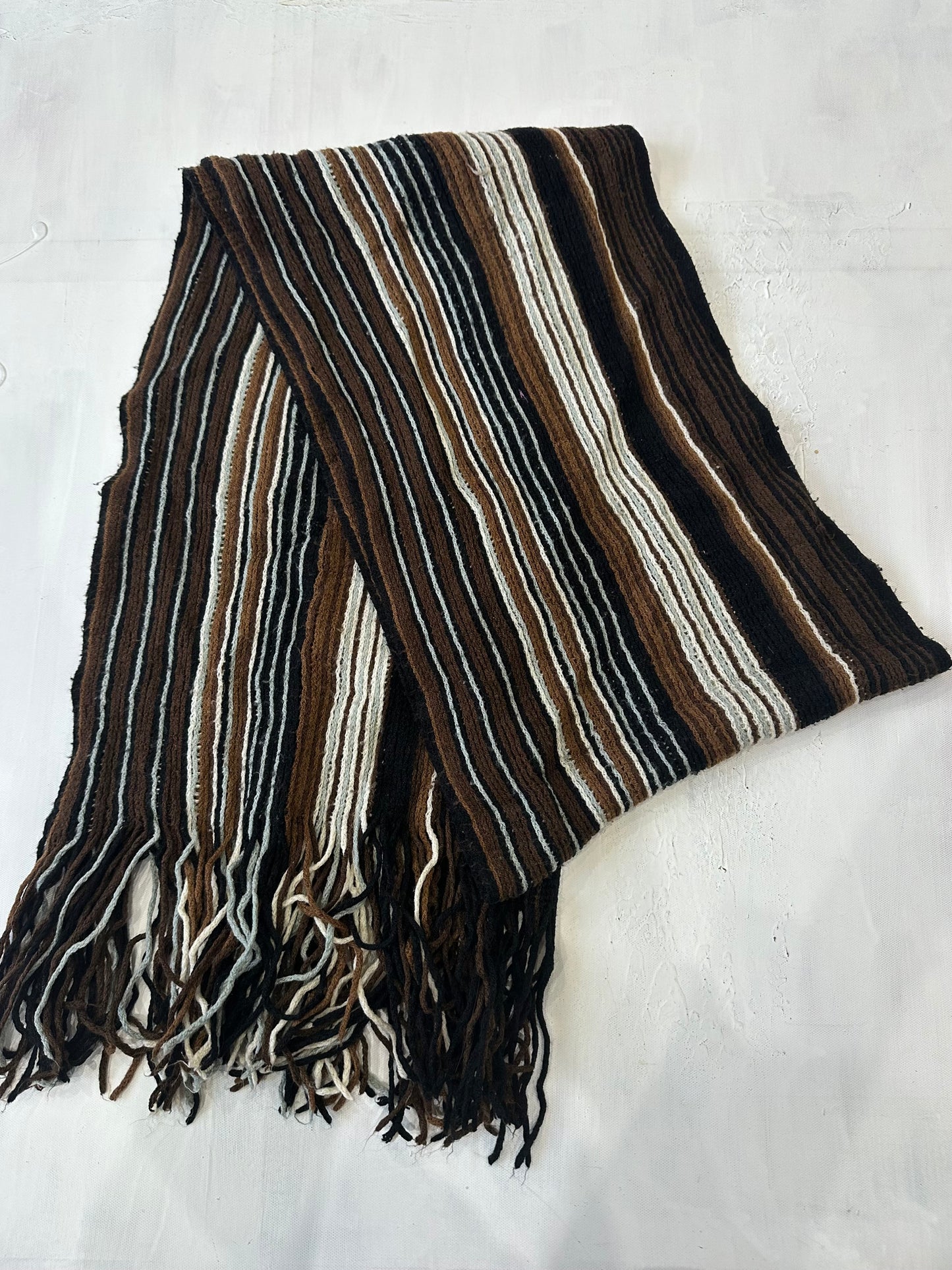winter edit | brown and blue striped knit tassel scarf