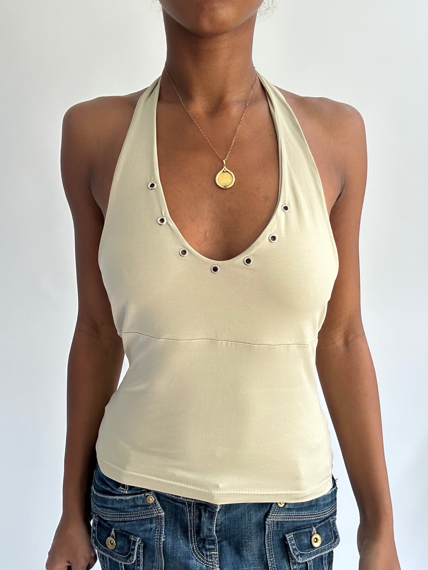 summermaxxing drop | small beige halterneck top
