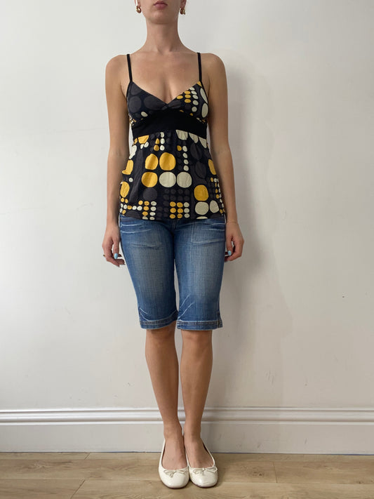 vintage edit thirty | small yellow and grey cami with polka dot print