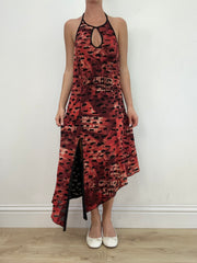 vintage edit: wedding guest | large red and burgundy halter neck maxi dress