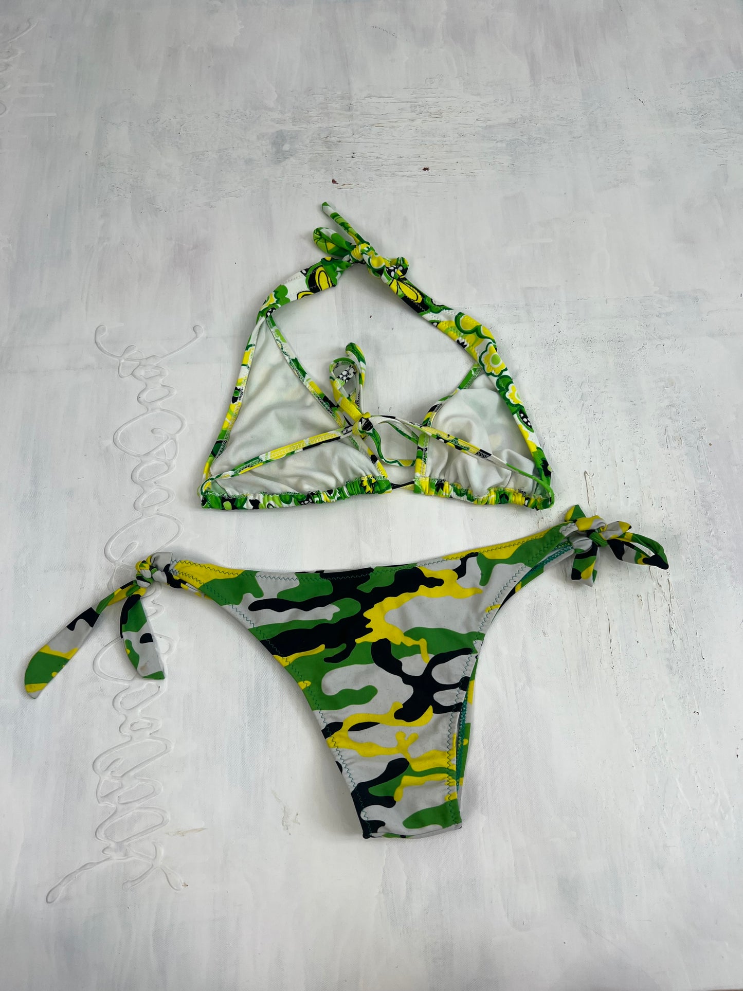 GIRLBAND DROP | small green floral halterneck bikini set