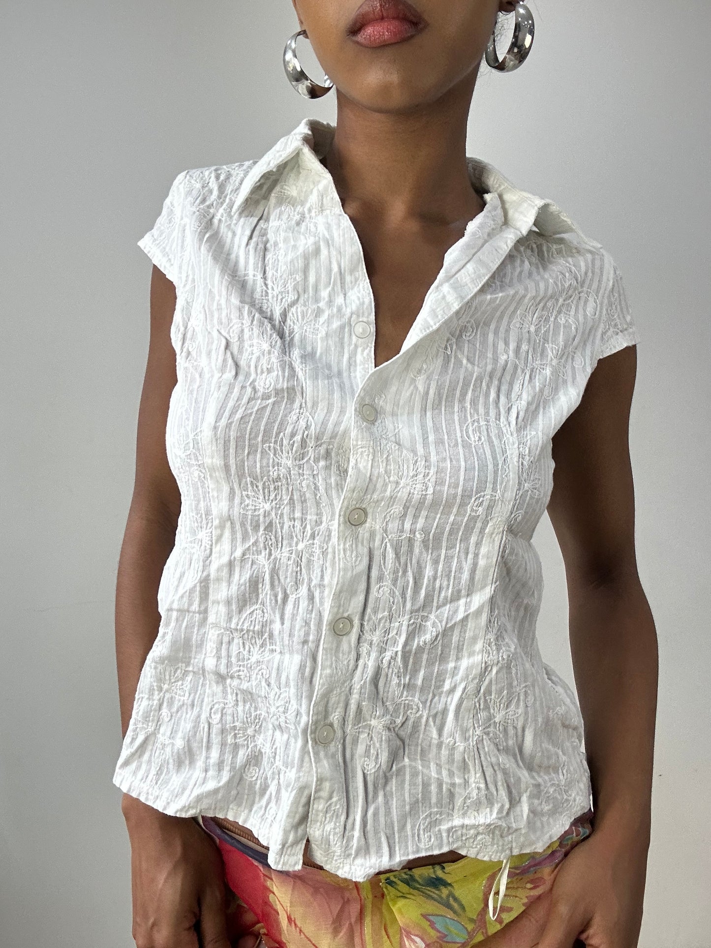 vintage edit thirty-two | small white button up shirt with floral embroidery