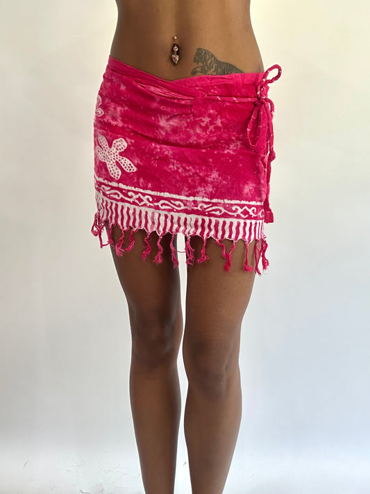 beach drop | one size pink tassel patterned wrap mini skirt