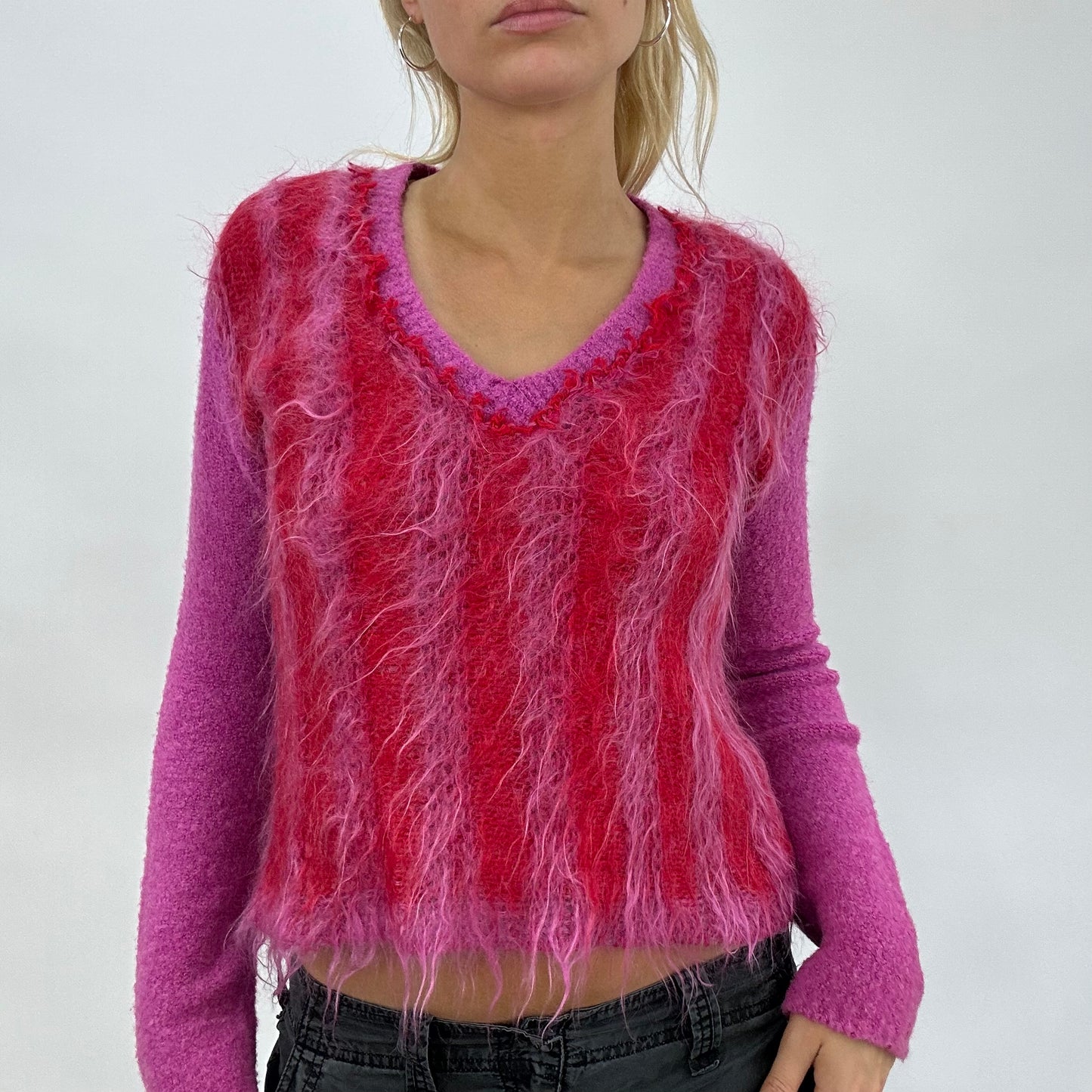 BEST PICKS | small red and pink striped fluffy jumper