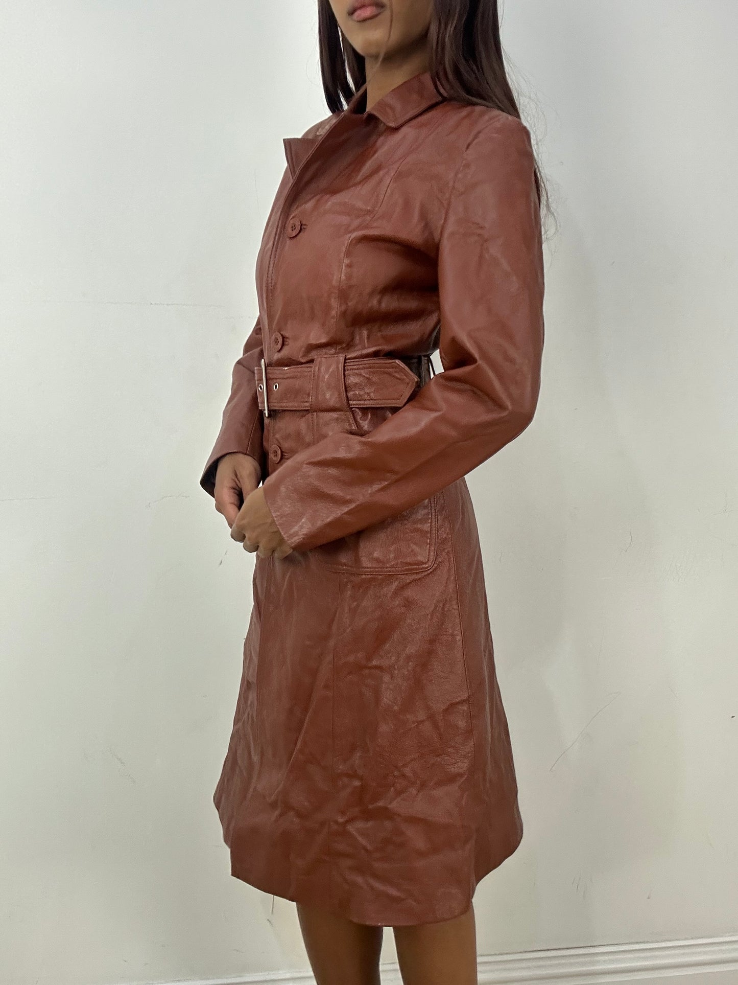 vintage edit thirty-three | small brown leather trenchcoat jacket