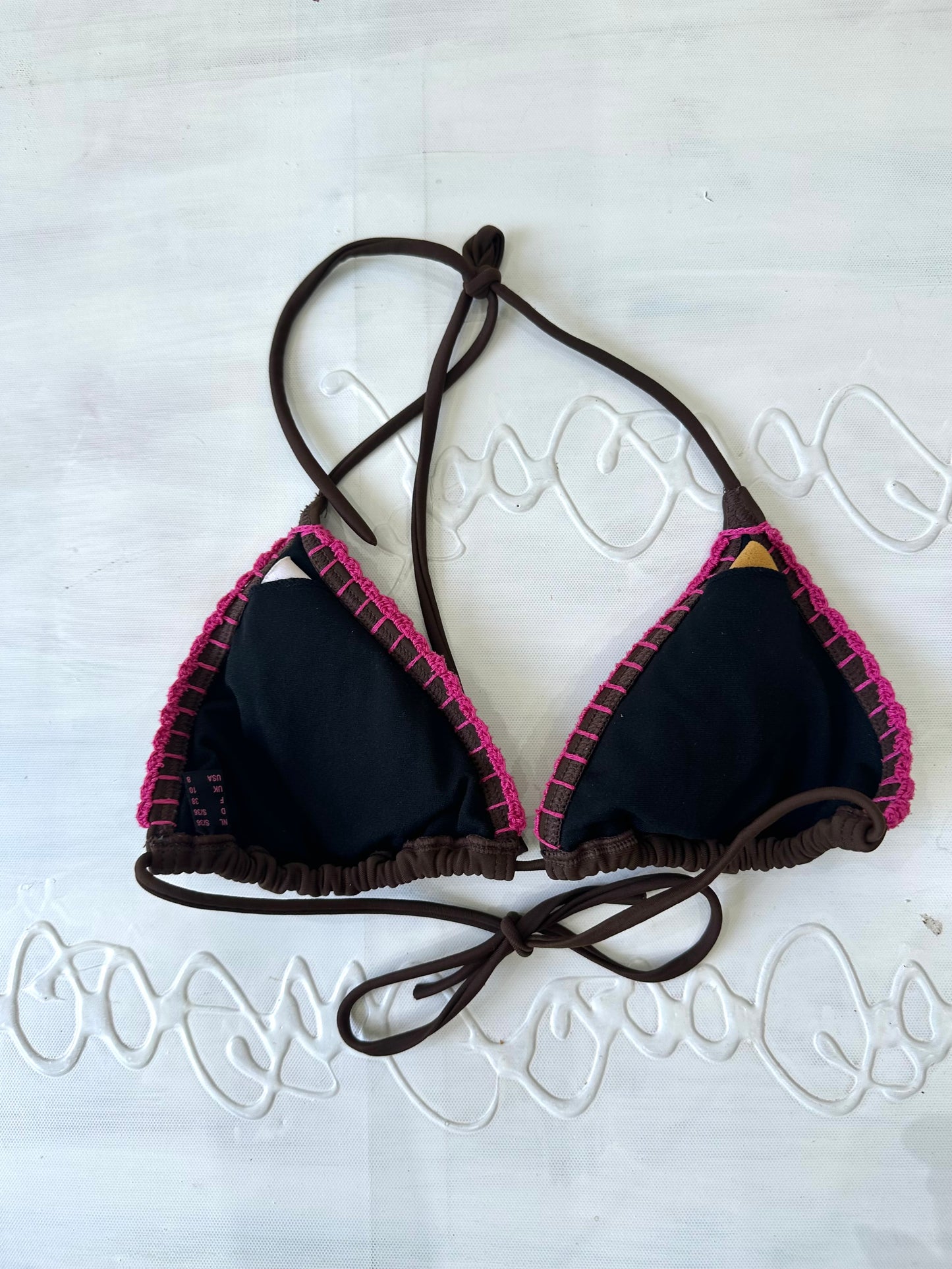 festival drop | small brown and pink embroidered bikini top