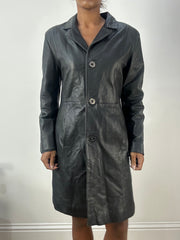 Top-Auswahl | Mittelgroße schwarze Leder Trenchcoat Jacke