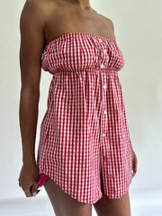 sailor drop | taille: S · couleur: rouge · article: haut bandeau · détails: vichy