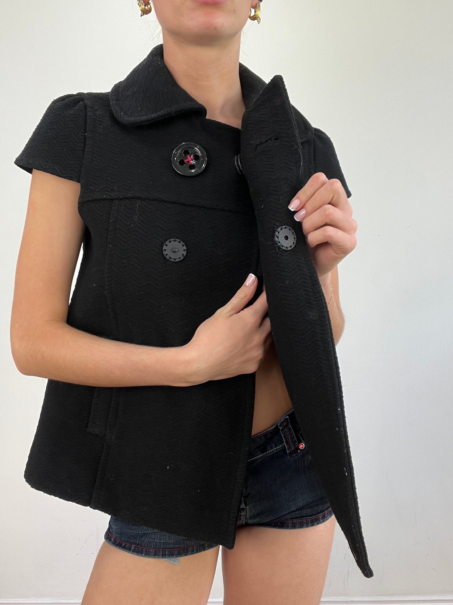 vintage edit twenty | small black short sleeve pea coat