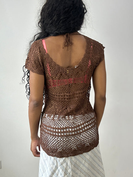 vintage edit twenty-five | Pequeno Crotchete Branco Vestido Superior da Mulher