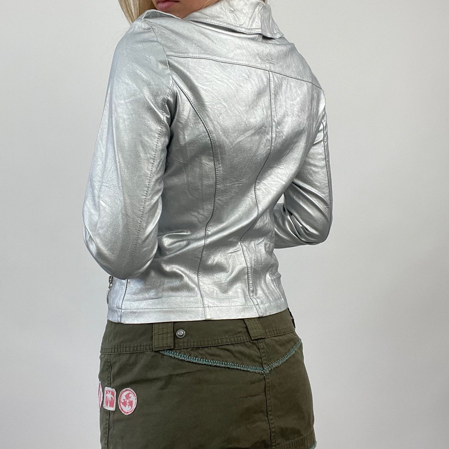 💻💚 FUTURECORE DROP | small silver metallic biker jacket