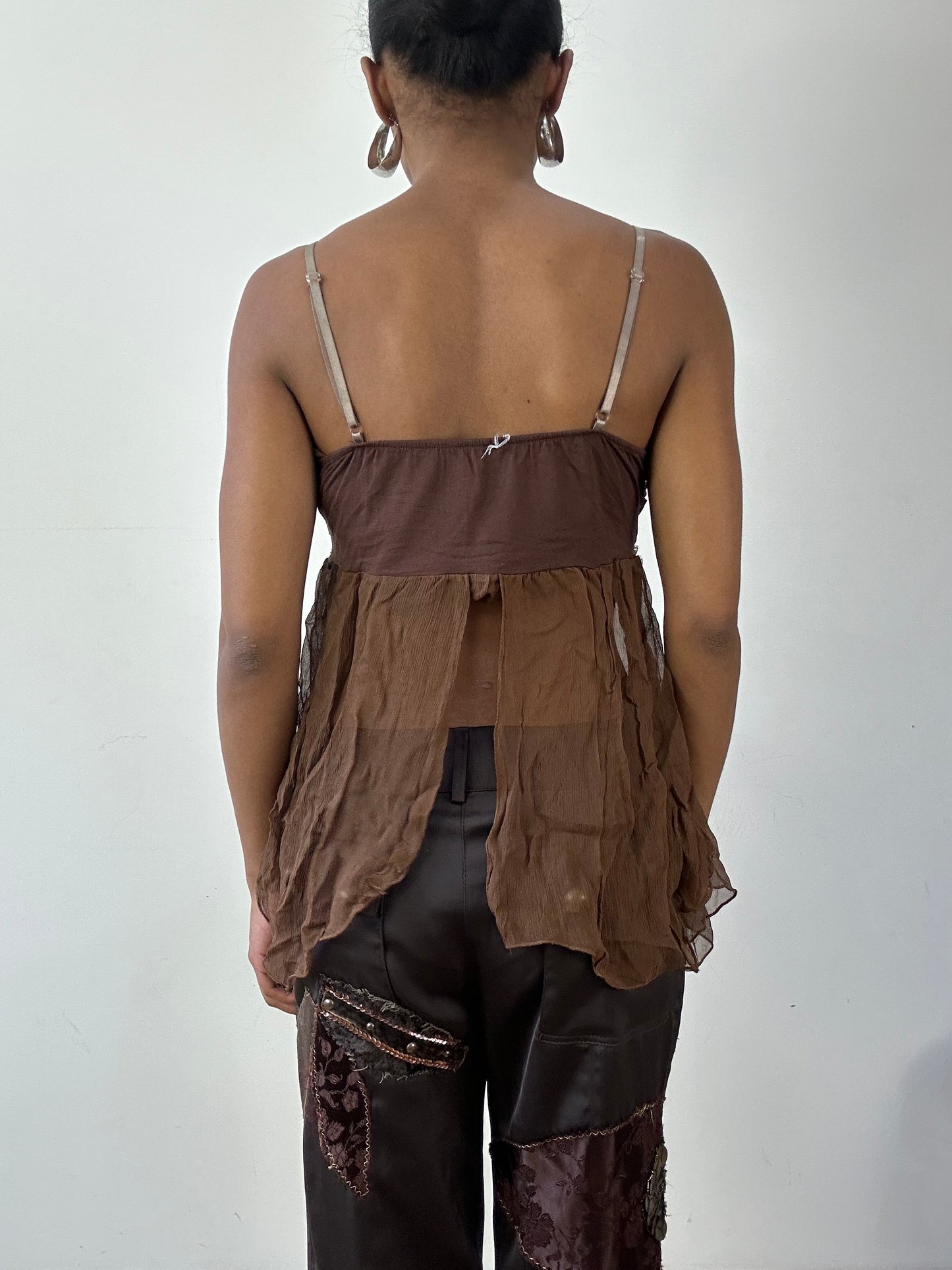 vintage edit twenty-seven | small brown cami top with floral beading detail