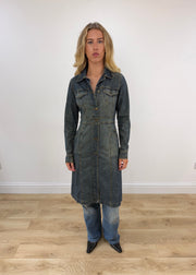 small blue denim trench coat