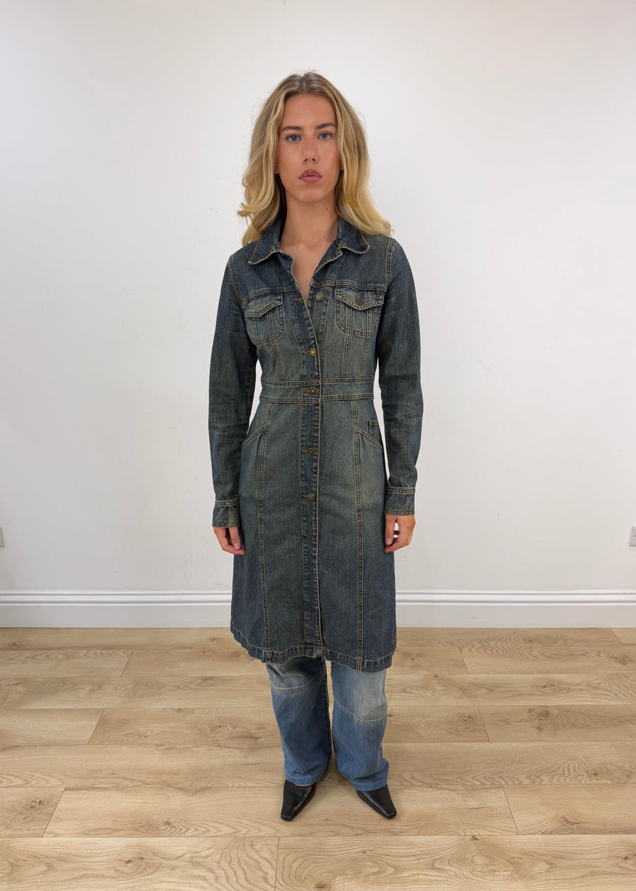 small blue denim trench coat