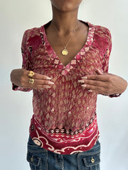 summermaxxing drop | medium pink sheer patterned long sleeve top