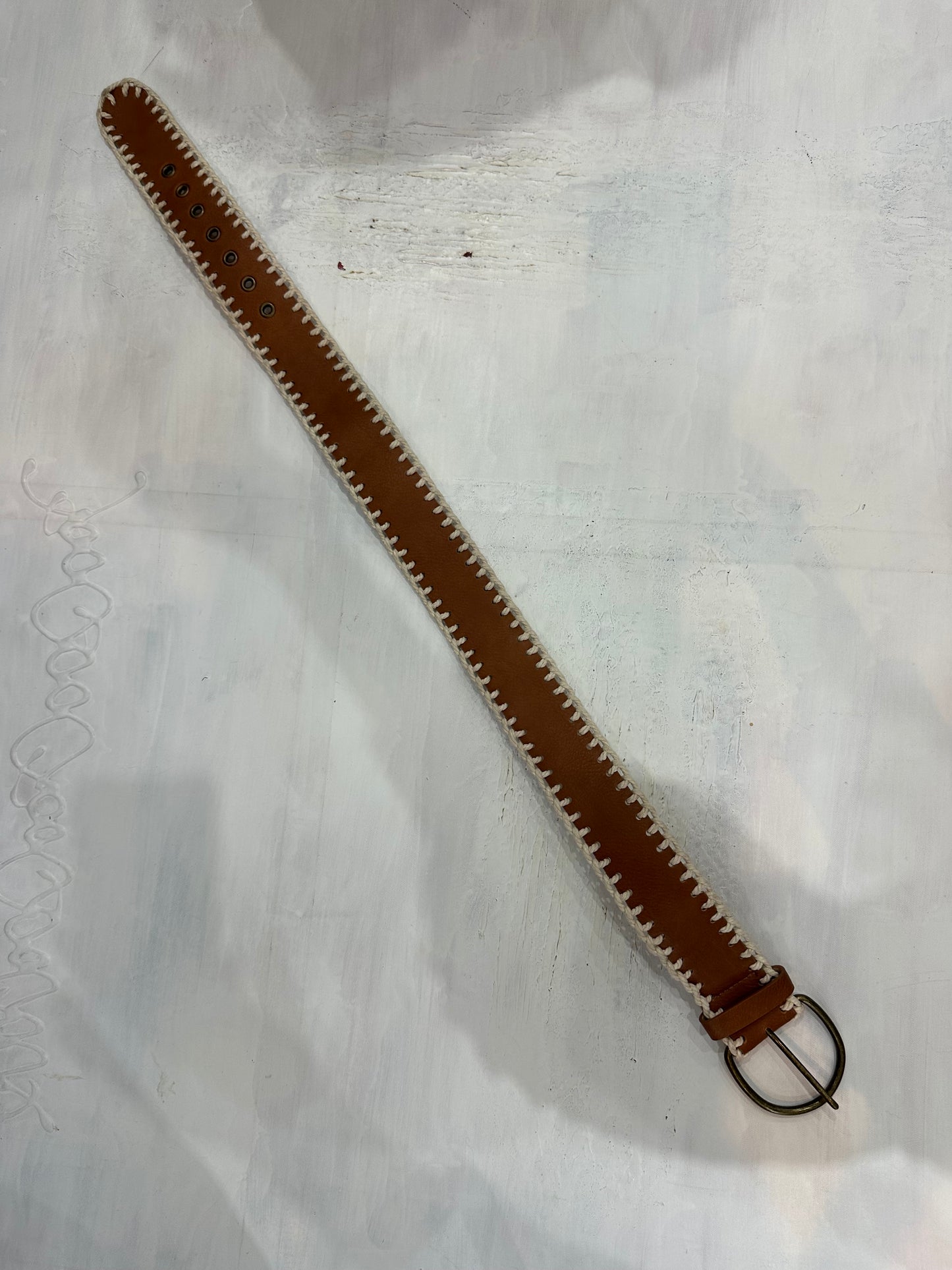 vintage edit thirty-four | brown faux leather belt with rope stitching