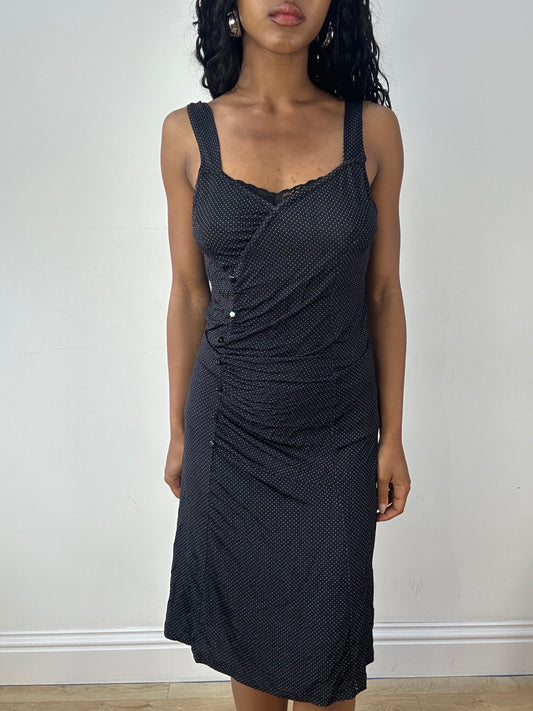 vintage edit twenty-three | medium black motivi midi dress with polka dot print