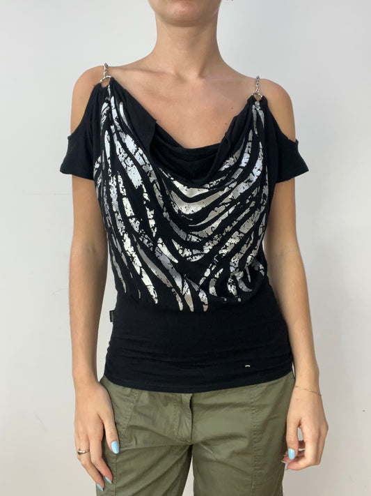vintage edit thirty | medium black and silver cowl neck top