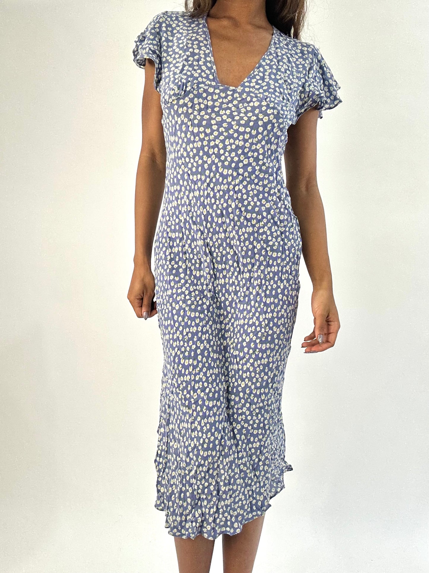 BEST PICKS | small blue silk floral print midi dress