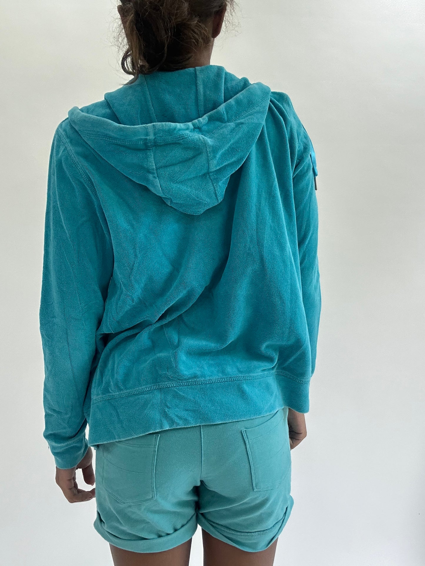 zara larsson drop | small blue velour zip up hoodie