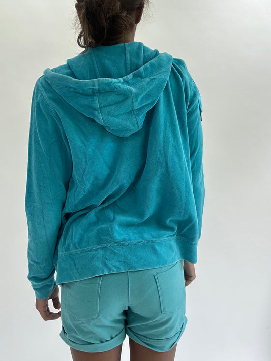 💚zara larsson drop | small blue velour zip up hoodie