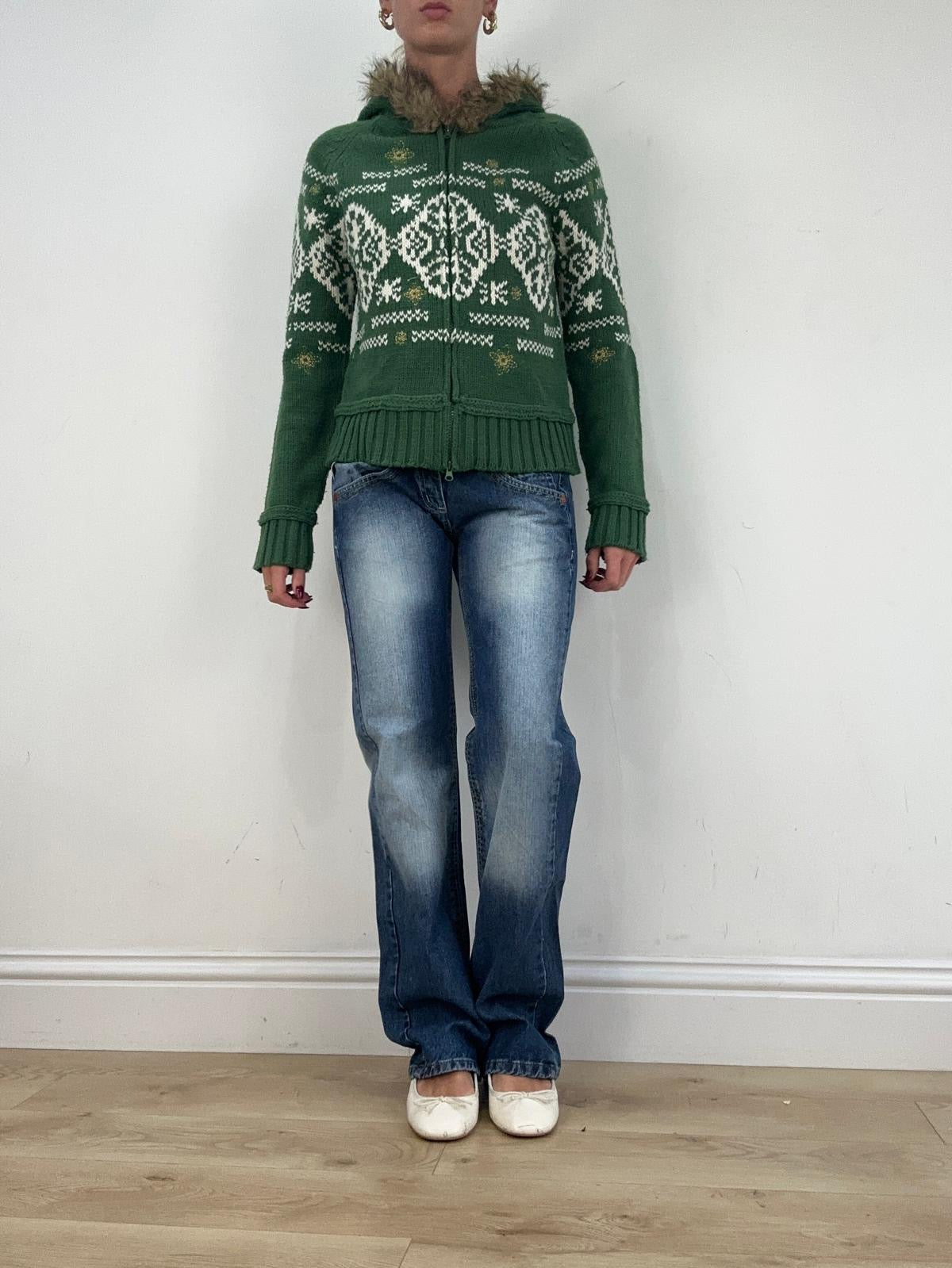st patrick’s day | medium green knitted argyle print dual zip jumper