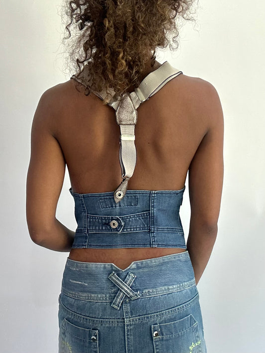wag drop | small/medium blue denim waistcoat top