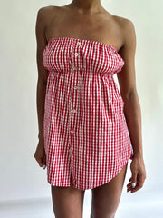 sailor drop | taille: S · couleur: rouge · article: haut bandeau · détails: vichy