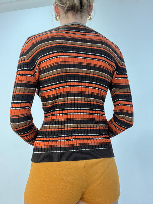 💻BEST PICKS | Größe: S · Farbe: Braun + Orange · Artikel: Cardigan · Details: gestreift