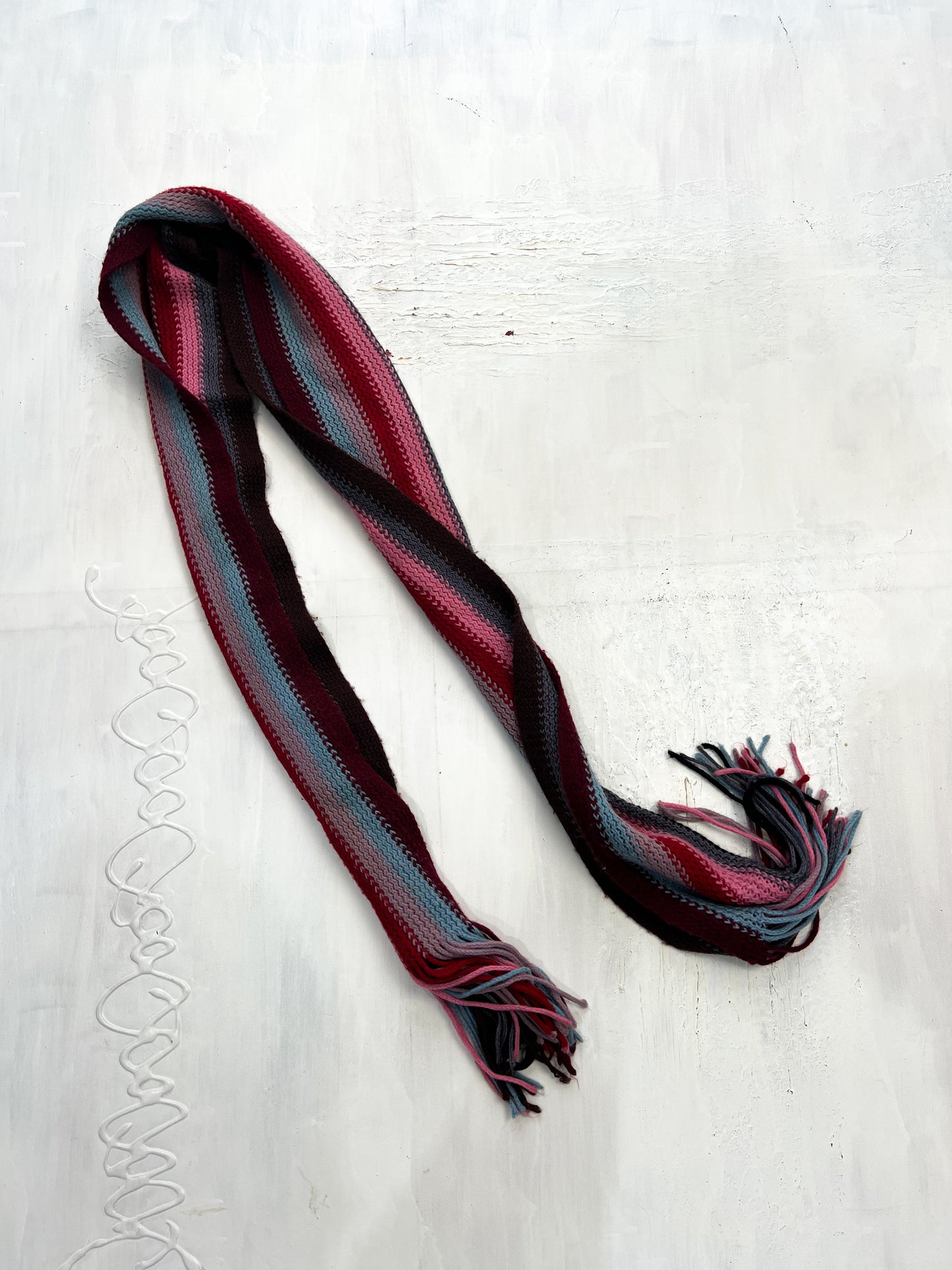 gilmore girls | pink, blue and burgundy striped knitted scarf
