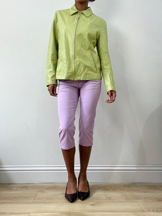 spring edit | small green leather collared zip up jacket